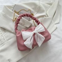 Women's Small Pu Leather Solid Color Cute Bowknot Square Zipper Handbag Crossbody Bag sku image 4