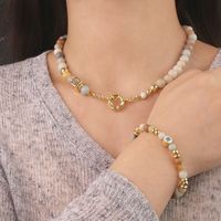 Fashion Round Mixed Materials Handmade Inlay Natural Stone Bracelets Necklace main image 2