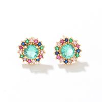 Simple Style Flower Copper Ear Studs Plating Inlay Zircon Copper Earrings main image 4