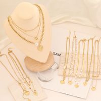 Stainless Steel 18K Gold Plated Fashion Gold Plated Heart Shape Pearl Layered Necklaces main image 1