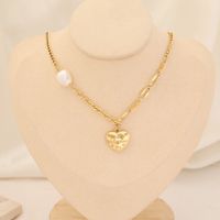 Stainless Steel 18K Gold Plated Fashion Gold Plated Heart Shape Pearl Layered Necklaces main image 6