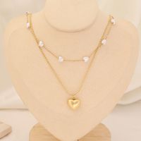 Stainless Steel 18K Gold Plated Fashion Gold Plated Heart Shape Pearl Layered Necklaces main image 5