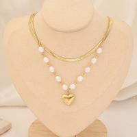 Stainless Steel 18K Gold Plated Fashion Gold Plated Heart Shape Pearl Layered Necklaces main image 9