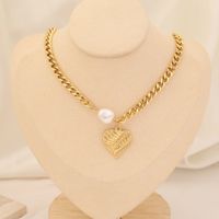 Stainless Steel 18K Gold Plated Fashion Gold Plated Heart Shape Pearl Layered Necklaces sku image 3