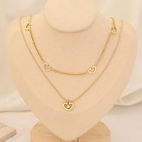 Stainless Steel 18K Gold Plated Fashion Gold Plated Heart Shape Pearl Layered Necklaces sku image 6