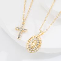 Fashion Human Cross Oval Copper Necklace Inlaid Zircon Copper Necklaces main image 1