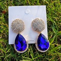 Fashion Round Water Droplets Alloy Inlay Rhinestone Earrings main image 3