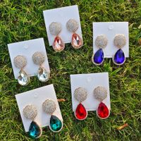 Fashion Round Water Droplets Alloy Inlay Rhinestone Earrings main image 1