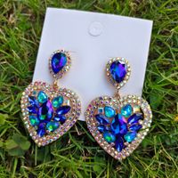 Fashion Water Droplets Heart Shape Alloy Inlay Rhinestone Earrings main image 4