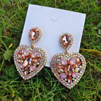 Fashion Water Droplets Heart Shape Alloy Inlay Rhinestone Earrings main image 5