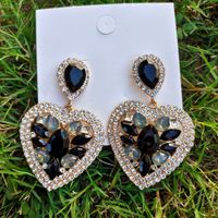 Fashion Water Droplets Heart Shape Alloy Inlay Rhinestone Earrings main image 6