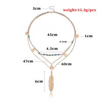 Retro Leaf Round Alloy Sequins Layered Beads Necklace main image 3