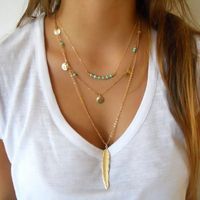 Retro Leaf Round Alloy Sequins Layered Beads Necklace main image 6