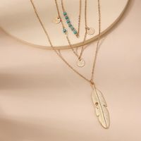 Retro Leaf Round Alloy Sequins Layered Beads Necklace main image 2