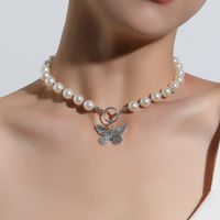 Fashion Butterfly Imitation Pearl Alloy Plating Necklace main image 5