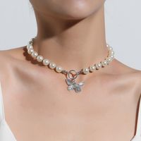 Fashion Butterfly Imitation Pearl Alloy Plating Necklace main image 4
