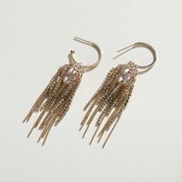 Luxurious Tassel Copper Earrings Inlay Artificial Pearl Rhinestone Copper Earrings main image 2