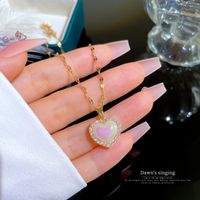 Titanium Steel Copper Fashion Star Chain Diamond Heart Shape Artificial Pearls Necklace main image 3