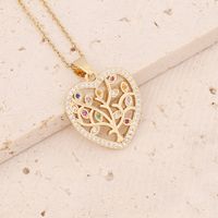 Stainless Steel 18K Gold Plated Fashion Inlay Heart Shape Owl Zircon Pendant Necklace sku image 4