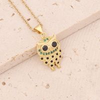 Stainless Steel 18K Gold Plated Fashion Inlay Heart Shape Owl Zircon Pendant Necklace sku image 1