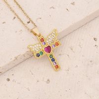 Stainless Steel 18K Gold Plated Fashion Inlay Heart Shape Owl Zircon Pendant Necklace sku image 10