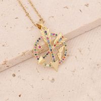 Stainless Steel 18K Gold Plated Fashion Inlay Heart Shape Owl Zircon Pendant Necklace sku image 8