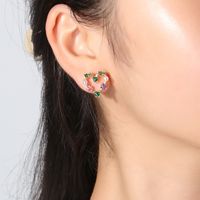 Simple Style Heart Shape Copper Ear Studs Plating Inlay Zircon Copper Earrings main image 3