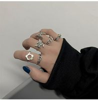 Retro Star Moon Butterfly Alloy Flower Rings 6 Pieces main image 2