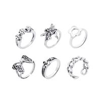 Retro Star Moon Butterfly Alloy Flower Rings 6 Pieces main image 1