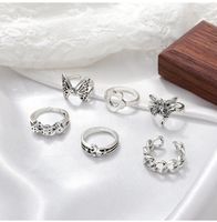 Retro Star Moon Butterfly Alloy Flower Rings 6 Pieces main image 3