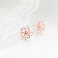Sweet Flower Copper Earrings Inlay Zircon Copper Earrings sku image 2