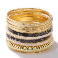 Fashion Snakeskin Alloy Plating Inlay Pearl Bangle 1 Set main image 3