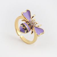Cute Bee Copper Open Ring Inlay Zircon Copper Rings sku image 4