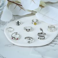 Simple Style Smiley Face Snake Butterfly Alloy Plating Open Ring 8 Pieces main image 2