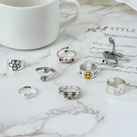 Simple Style Smiley Face Snake Butterfly Alloy Plating Open Ring 8 Pieces main image 4