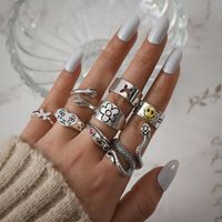 Simple Style Smiley Face Snake Butterfly Alloy Plating Open Ring 8 Pieces main image 1