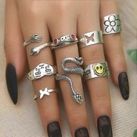 Simple Style Smiley Face Snake Butterfly Alloy Plating Open Ring 8 Pieces main image 3