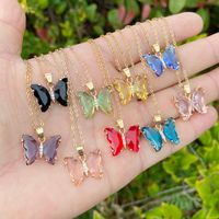 Stainless Steel 18K Gold Plated Fairy Style Inlay Butterfly Crystal Necklace main image 1