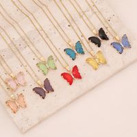Stainless Steel 18K Gold Plated Fairy Style Inlay Butterfly Crystal Necklace main image 2
