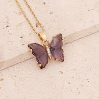 Stainless Steel 18K Gold Plated Fairy Style Inlay Butterfly Crystal Necklace main image 4