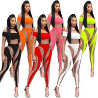 Women's Holiday Party Selfie Sexy Color Block Full Length Zipper See-through Jumpsuits main image 1