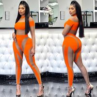 Women's Holiday Party Selfie Sexy Color Block Full Length Zipper See-through Jumpsuits main image 5