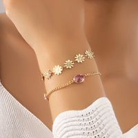 Fashion Flower Alloy Plating Inlay Artificial Gemstones Bracelets main image 5