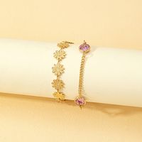 Fashion Flower Alloy Plating Inlay Artificial Gemstones Bracelets main image 4