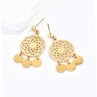 1 Pair Ethnic Style Round Tassel Hollow Out 304 Stainless Steel 14K Gold Plated Earrings main image 1