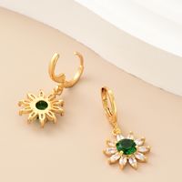 Fashion Flower Copper Drop Earrings Gold Plated Zircon Copper Earrings 1 Pair main image 4