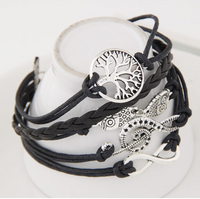 Fashion Number Tree Owl Pu Leather Alloy Splicing Woven Belt Bracelets 1 Piece main image 3