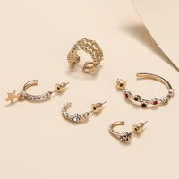 5 Piece Set Simple Style C Shape Geometric Inlay Alloy Artificial Diamond Ear Clips Ear Studs main image 3