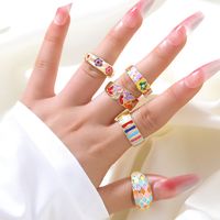 Vintage Style Plaid Flower Copper Open Ring Enamel Plating Copper Rings main image 1