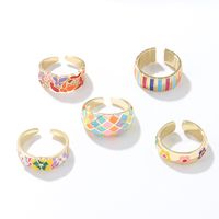 Vintage Style Plaid Flower Copper Open Ring Enamel Plating Copper Rings main image 3